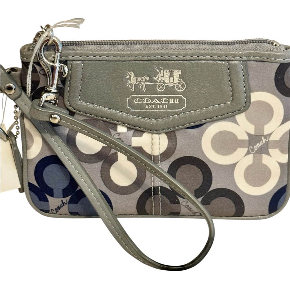 NWT Coach Blue, Grey, Poppy Signature Wristlet Brighter in Person
